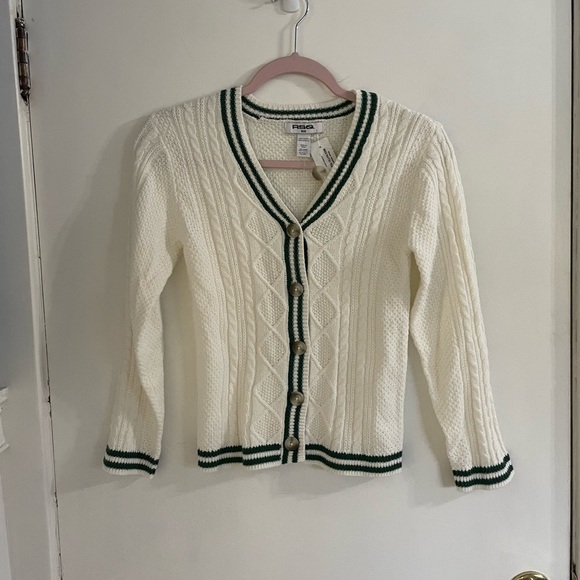 RSQ Other - BNWT RSQ Girls Varsity Cream & Green Cable Knit Cardigan Sweater in small